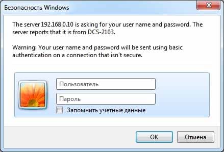 D-Link DCS-2103 – окно ввода пароля