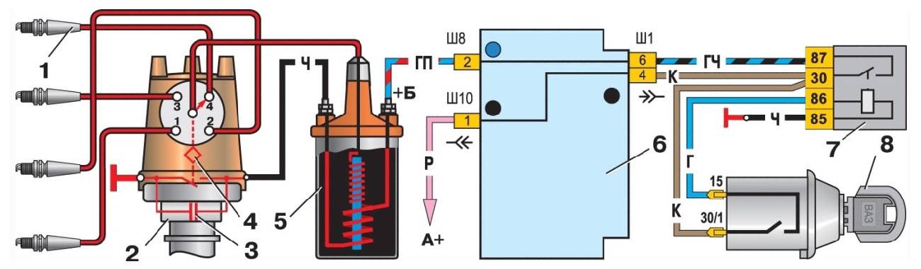 Контактная схема зажигания ВАЗ