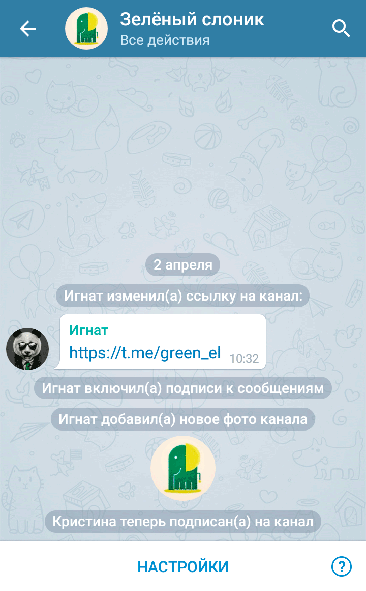 Недавние действия на канале